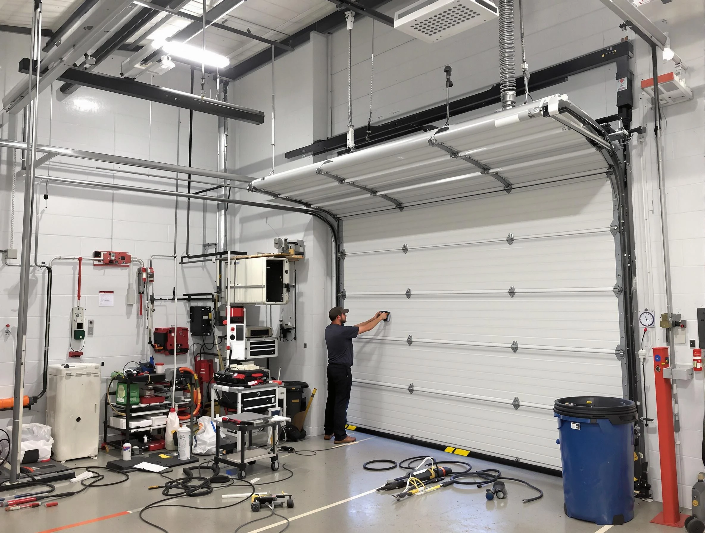 Orlando Garage Door Repair certified technician performing commercial door repair at a Orlando business facility