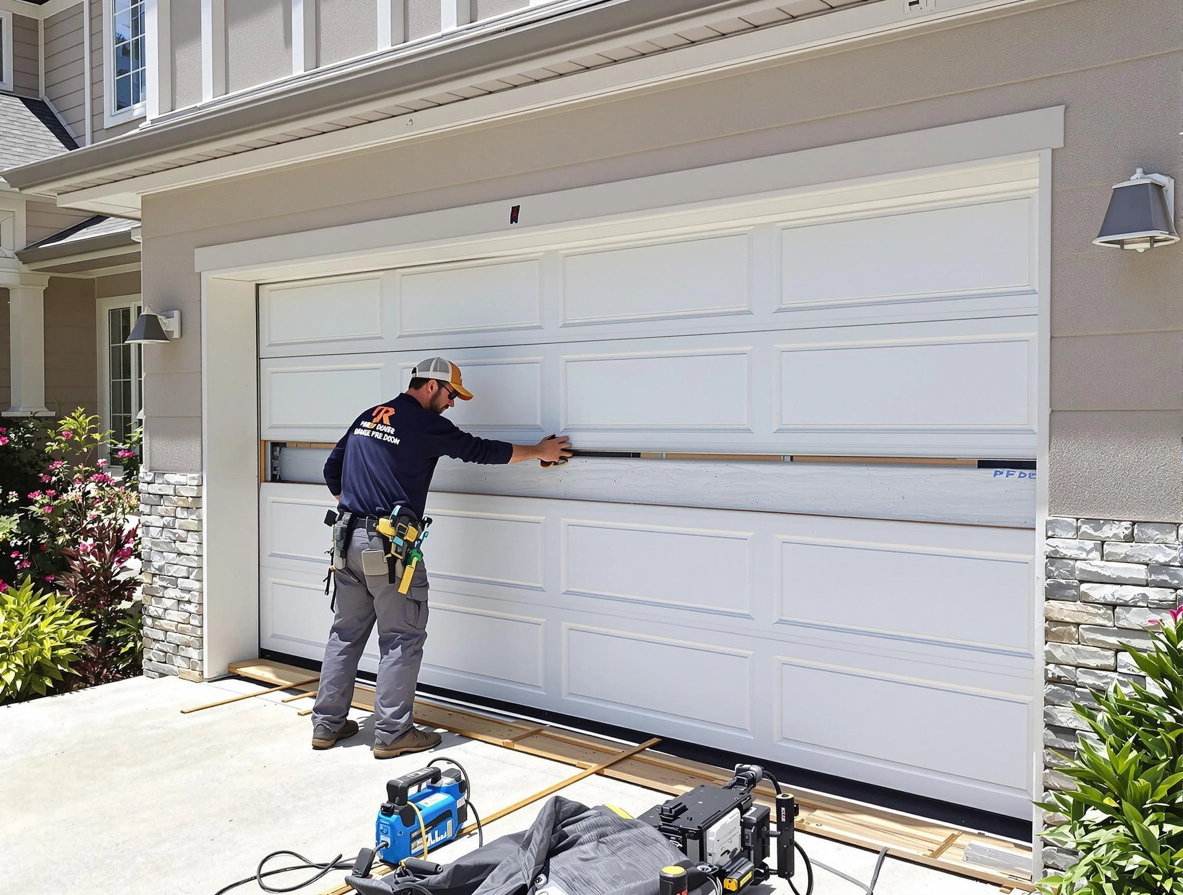 Orlando Garage Door Repair team performing complete garage door replacement at Orlando residence