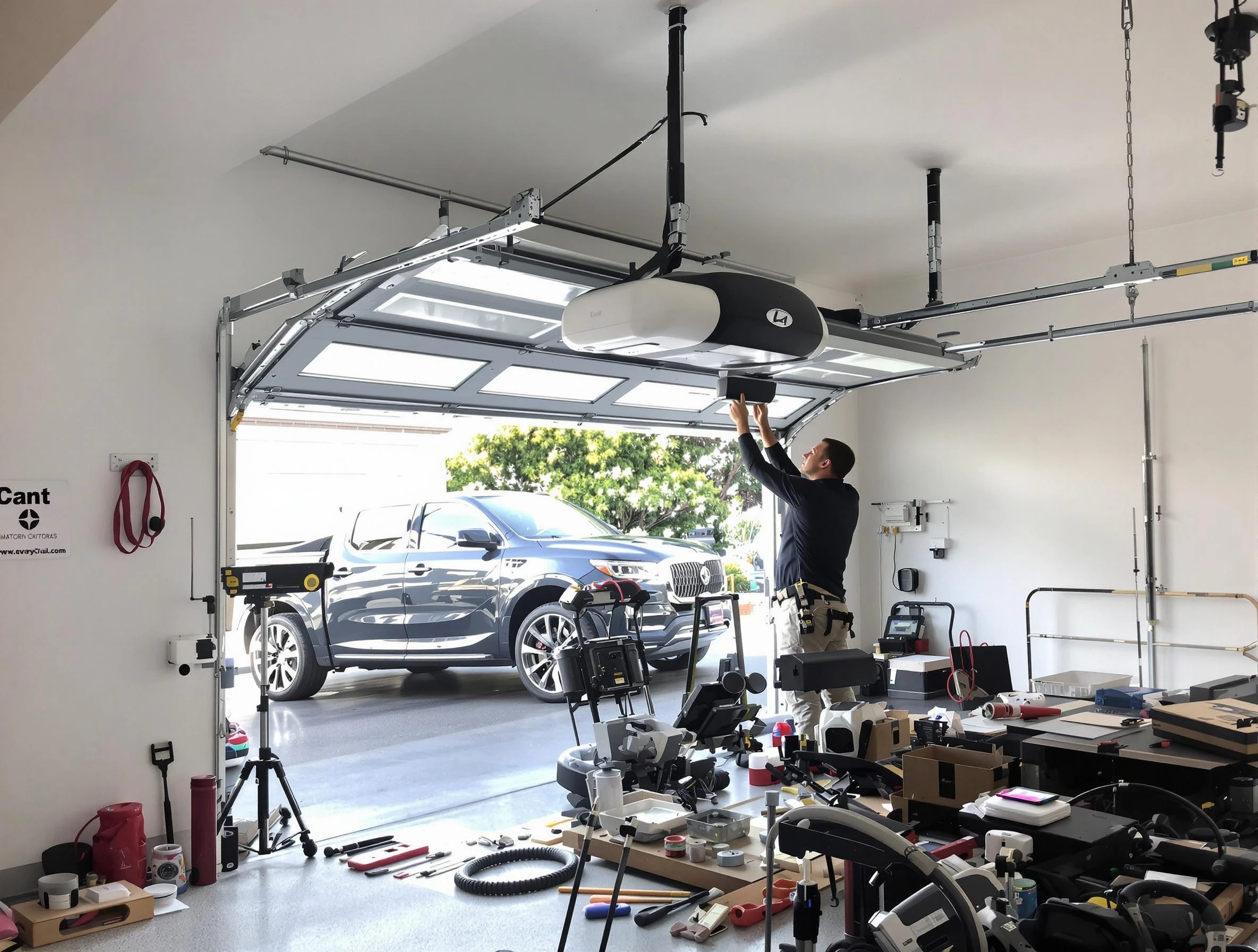 Orlando Garage Door Repair specialist installing smart garage door opener system in Orlando home