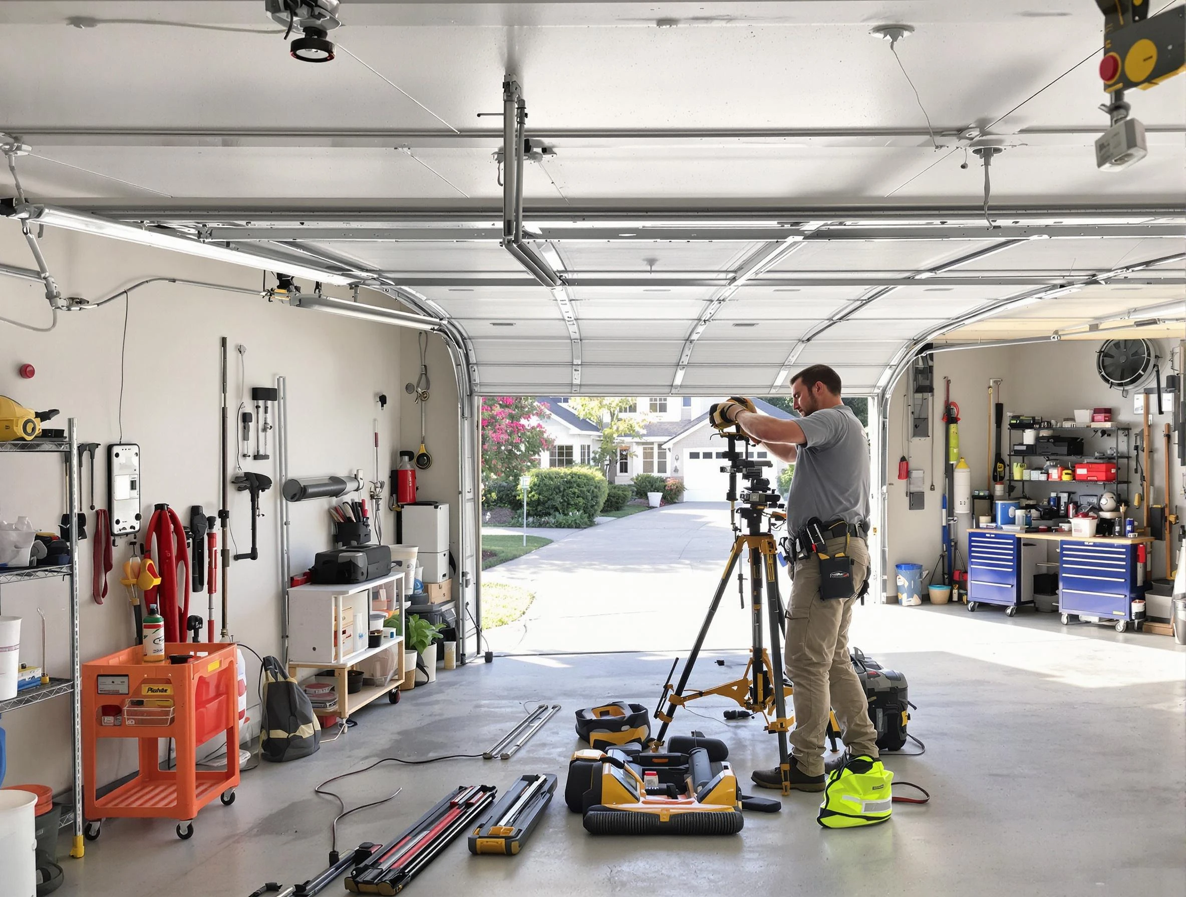 Orlando Garage Door Repair specialist performing laser-guided track alignment in Orlando